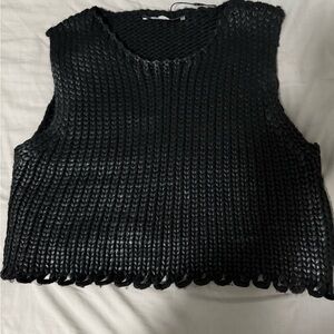 Zara Black Cropped Ribbed Tank Top
